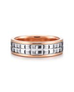 Hugo - 14K White-Rose Gold 7mm - Square Inlay Men's Two Tone Wedding Band