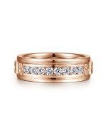 Enzo - 14K Rose Gold Diamond Men's Wedding Ring in Sand Blast Finish