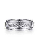 Enzo - 14K White Gold Diamond Men's Wedding Ring in Sand Blast Finish