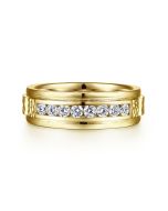 Enzo - 14K Yellow Gold Diamond Men's Wedding Ring in Sand Blast Finish