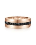 Xavier - 14K Rose Gold Black Diamond Mens Wedding Band in High Polished Finish