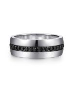Xavier - 14K White Gold and Black Diamond Wedding Band in High Polished Finish