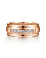 Everett - 14K Rose Gold Diamond Men's Wedding Ring in Satin Finish