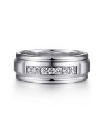 Everett - 14K White Gold Diamond Men's Wedding Ring in Satin Finish