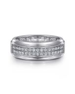 14K White Gold Diamond Men's Wedding Ring in Sand Blast Finish