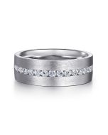 14K White Gold Diamond Men's Wedding Ring in Satin Finish