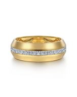 14K Yellow Gold Diamond Men's Wedding Ring in Sand Blast Finish