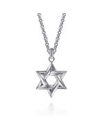 22 Inch 925 Sterling Silver Star of David Pendant Necklace