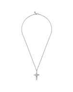 22 Inch 925 Sterling Silver Diamond Cross Pendant Necklace
