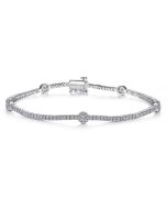 14K White Gold Diamond Tennis Bracelet with Round Cluster Stations