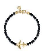 14K Yellow Gold and 4mm Onyx Beaded Bracelet with Anchor