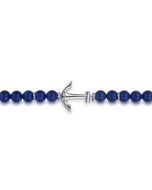Sterling Silver and 8mm Lapis Beaded Bracelet with Anchor
