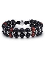 Sterling Silver 8mm Onyx and Tiger Eye Beaded Bracelet