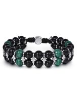 Sterling Silver 8mm Onyx and Malachite Beaded Bracelet