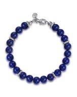 Sterling Silver and 8mm Lapis Beaded Bracelet