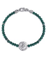 925 Sterling Silver Compass with 4mm Malachite Beads and White Sapphire