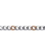 925 Sterling Silver with 14K Rose Gold Diamond Cuban Link Chain Mens Bracelet