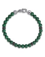 925 Sterling Silver 6mm Black Spinel and Malachite Beaded Bracelet