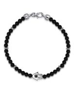 925 Sterling Silver 4mm Matte Onyx and Black Spinel Beaded Bracelet with Hamsa