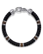 925 Sterling Silver Onyx and Tiger Eye Cylinder Beaded Bracelet