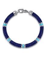 925 Sterling Silver Lapis and Turquoise Cylinder Beaded Bracelet