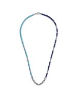925 Sterling Silver Turquoise Cylinder Beads and Round Lapis and White Sapphire with Link Chain Bracelet