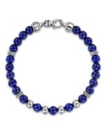  925 Sterling Silver and 6mm Lapis Beaded Bracelet