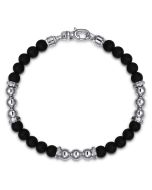 925 Sterling Silver 6mm Matte Onyx bead and 6mm Silver Beaded Mens Bracelet