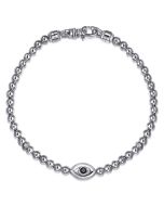 925 Sterling Silver and 4mm Silver Beaded Bracelet with Evil Eye