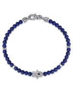 925 Sterling Silver 4mm Lapis Mens Bracelet with Black Spinel Hamsa