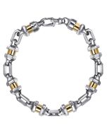 925 Sterling Silver and 14K Yellow Gold Cylinder Mens Bracelet