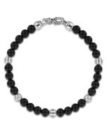925 Sterling Silver and 6mm Black Titanium Sandblast Men's Beaded Bracelet