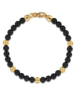 14K Yellow Gold and 6mm Black Titanium Sandblast Men's Beaded Bracelet