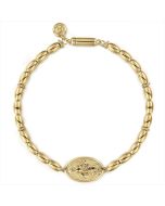 14K Yellow Gold Plain Oval Beads Saint Mens Bracelet