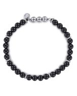 925 Sterling Silver and 6mm Black Onyx Beaded Bracelet