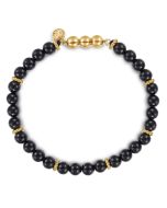 14K Yellow Gold and 6mm Black Onyx Beaded Bracelet