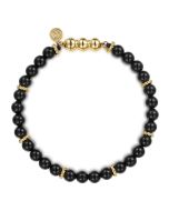 14K Yellow Gold and 6mm Black Onyx Beaded Bracelet