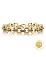 14k Yellow Gold Men's Link Chain Tennis Bracelet with Black Spinel Connectors