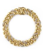 14K Yellow Gold 12mm Width Classic Diamond Men's Cuban Bracelet