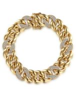 14K Yellow Gold 14mm Width Classic Diamond Men's Cuban Bracelet