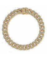 14K Yellow Gold 10mm Width Classic Diamond Men's Cuban Bracelet