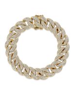 14K Yellow Gold 14mm Width Classic Diamond Men's Cuban Bracelet