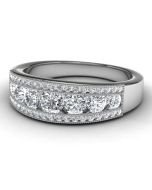 14k White Gold Diamond Wedding Band Front View