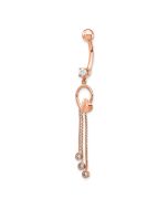 Novelle 14k Rose Gold 14 Gauge CZ Heart 3-Chain Dangle Belly Ring