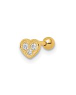  14k 18 Gauge CZ Heart Labret Stud