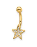 14k 14 Gauge Polished CZ Star Belly Ring