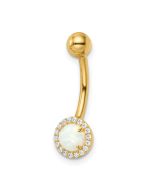 14k 14 Gauge Created Opal and CZ Belly Ring