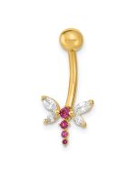 Luzine 14K 14 Gauge Dragonfly CZ Belly/Navel Ring Body Jewelry