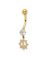 Aurayne 14k 14 Gauge CZ Anchor & Ships Wheel Belly Ring