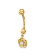 Marin 14K 14 Gauge Dangle Flower CZ Belly/Navel Ring Body Jewelry